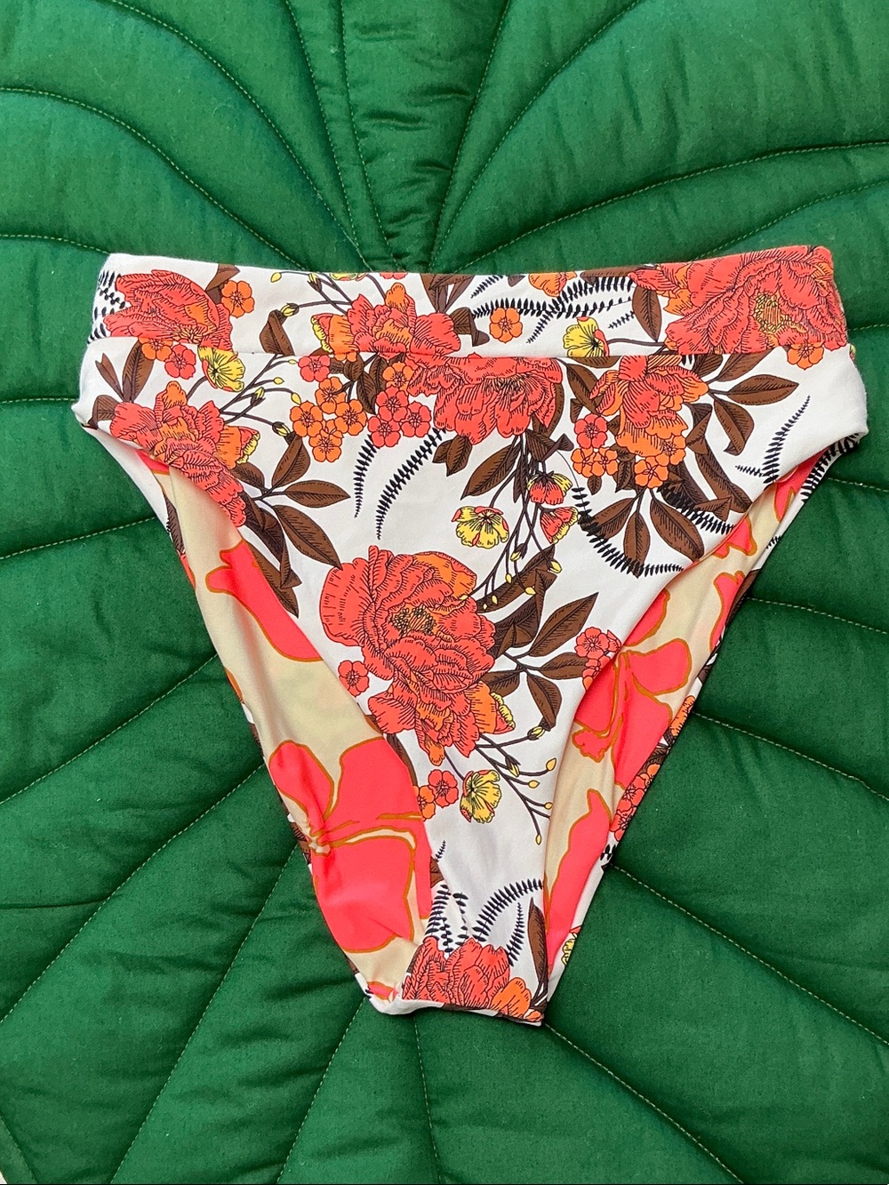 NWOT Maaji Swim reversible high waist cheeky bikini bottom, brown/orange floral